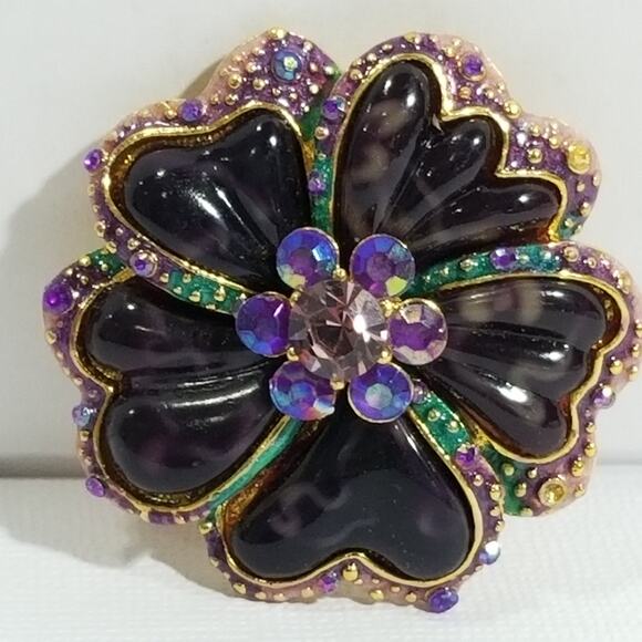 Purple rhinestone flower brooch 2" diameter 1.1995 - Picture 2 of 6
